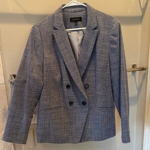 Talbots blue-white Plaid Double-Breasted Blazer